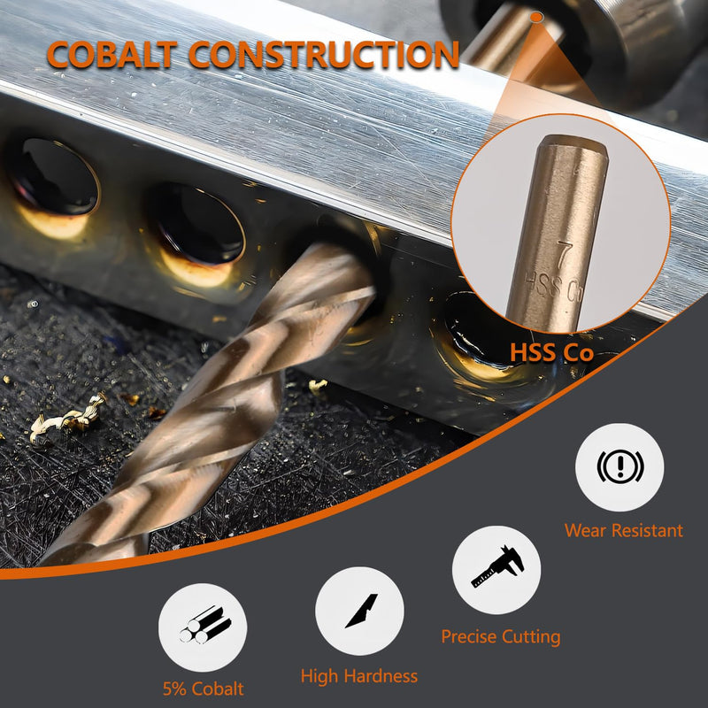 19 Pcs Metric M35 Cobalt Drill Bit Set, 1mm to 10mm (0.5mm Increments), Bronze Finish Twist Drill Bits - Pilot Point & 3-Flat Shank (5mm+), 135° Split Point (<5mm) with Metal Storage Case 19pcs Metric 19Size