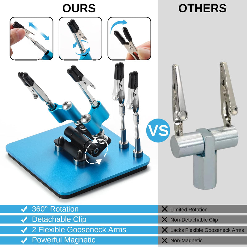 SainSmart Soldering Aid Hands, 360° Adjustable Magnetic Arms | Compact 3.9 x 3.9 inch steel base, mini soldering station, magnetic auxiliary arms, secure hold, 2 adjustable arms