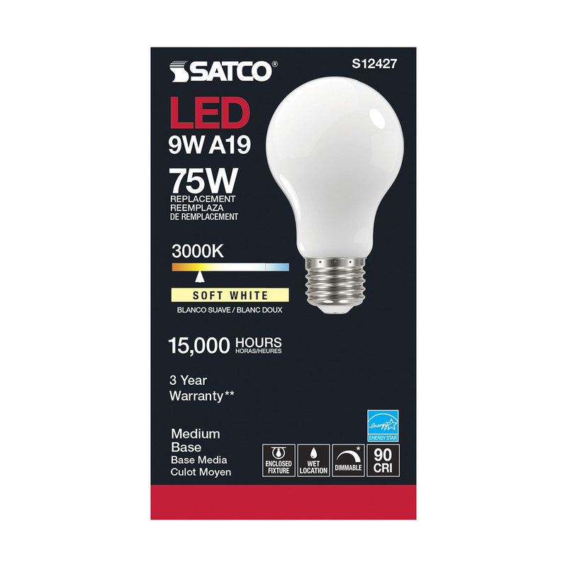 Satco (6 Pack Dimmable Led Filament Lamps, S12427, High Lumens, 11 Watt, A19; Soft White; Medium Base; 3000K; 90 CRI; 120 Volt for use at Residential, Hospitality, Display and Commercial