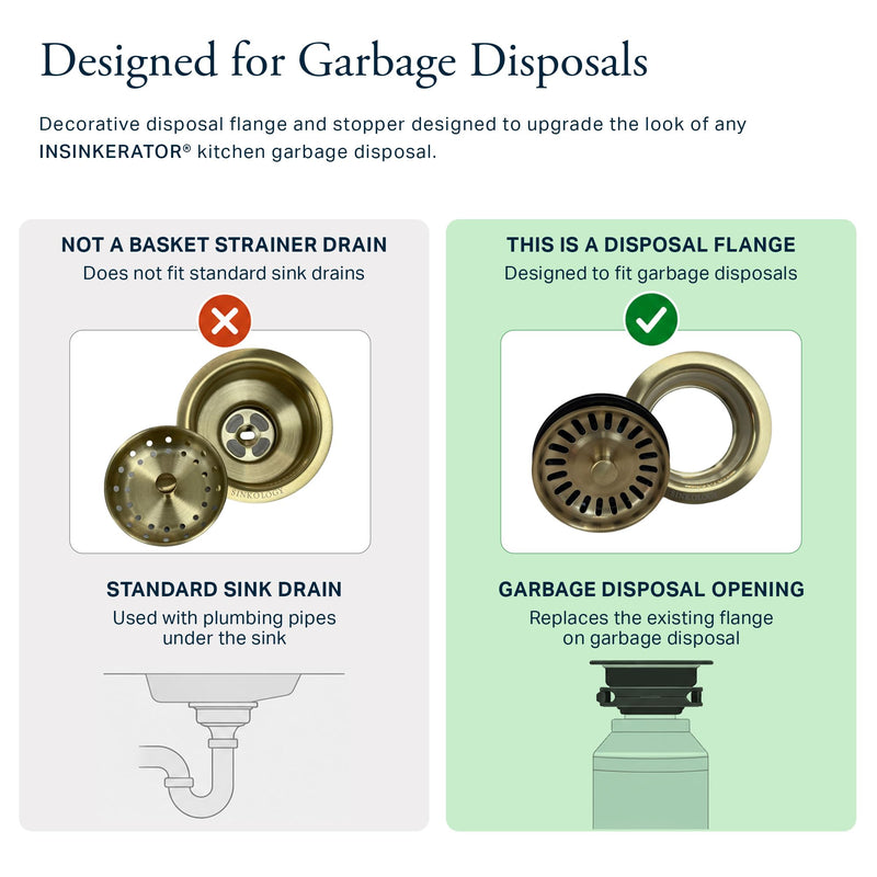 Sinkology SinkSense Kitchen Sink Disposal Flange with Stopper, Satin Gold, Solid Brass, Fits Standard 3.5 Inch Drain, Garbage Disposal Compatible