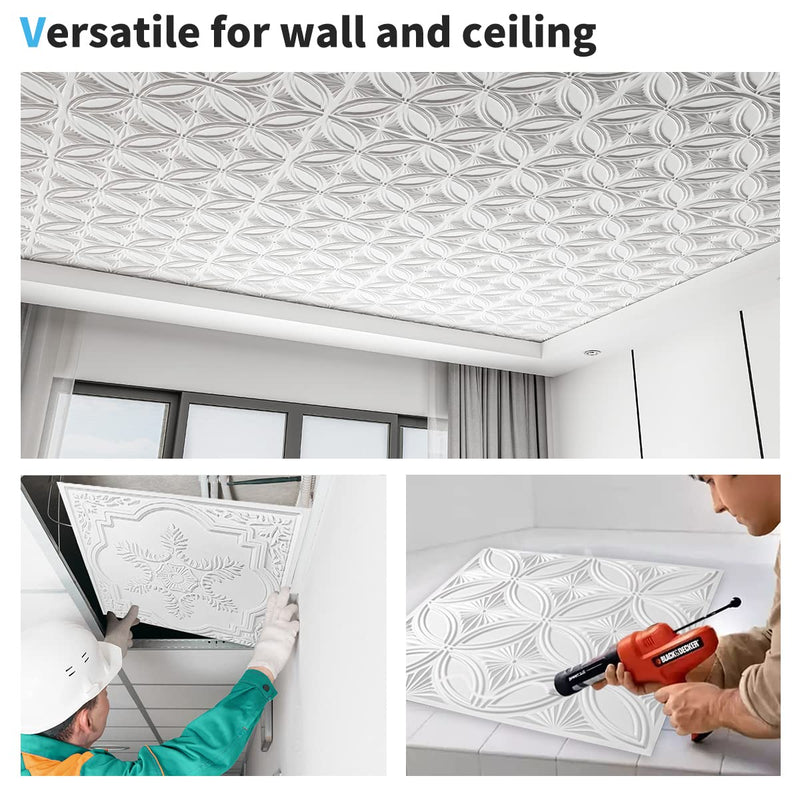 Art3d Decorative PVC Drop Ceiling Tile 2ft x 2ft in White,Glue up Ceiling Panel 24 x 24in.12pcs 24*24