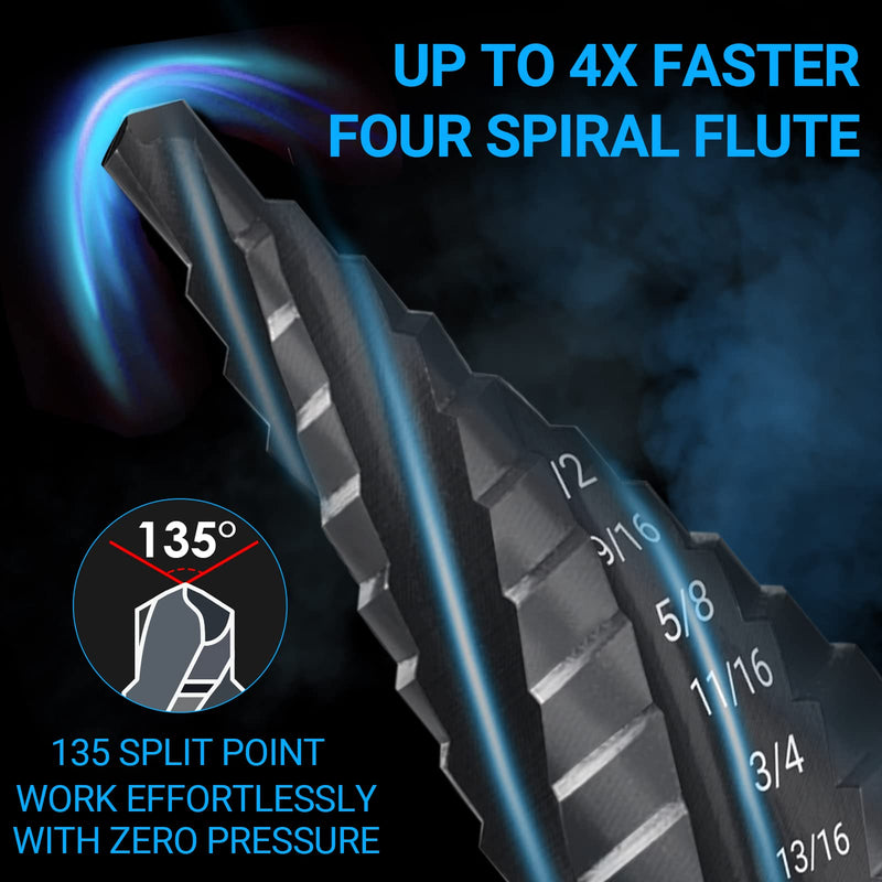 MABLEVI M35 Four Spiral Flute Cobalt Step Drill Bit Set 1/8"-7/8", Wear-Resistant TiAlN Coated 1/4" Hex Shank Unibit Step Bit for Metal, Stainless Steel, Aluminum, Wood, Plastic（3Pcs） 1/8"-7/8" (3PCS)