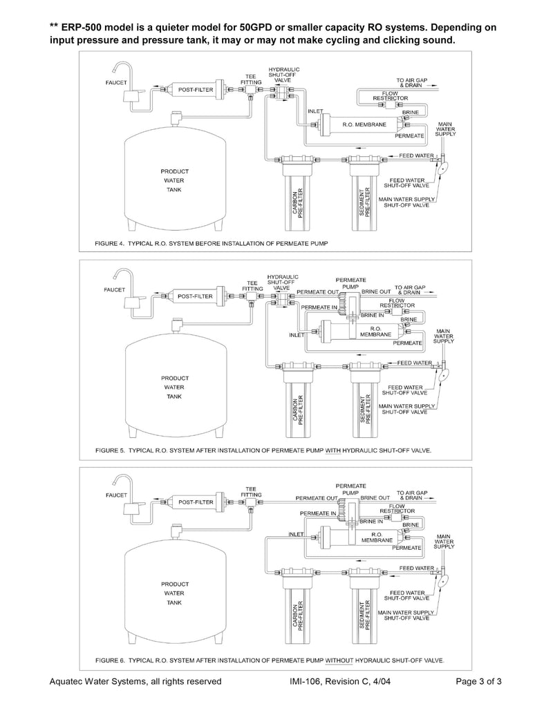 AQUATEC ERP 500 PERMEATE PUMP ERP500 PERMEATE PUMP With 1/4" JG INSERTS MOUNTING HARDWARE INCLUDING CLIP AND SCREWS