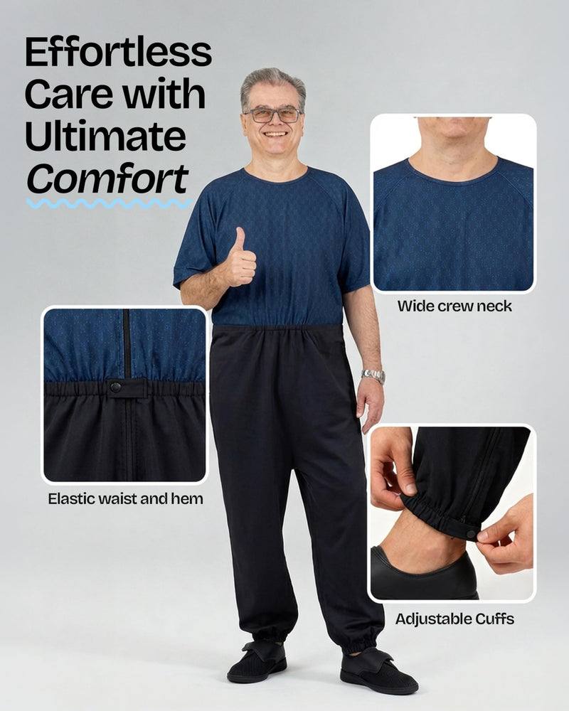 Ovidis Dementia Clothes - Alzheimers Anti-Strip Jumpsuit with Back-Zipper for Elderly Men - Bobby Medium Starlight