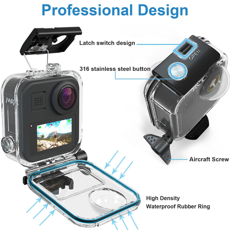FitStill Waterproof Case for Go Pro Max Action Camera,Underwater Diving Protective Shell Housing 45M/147FT with Touchscreen Bracket Camera Accessories max_case