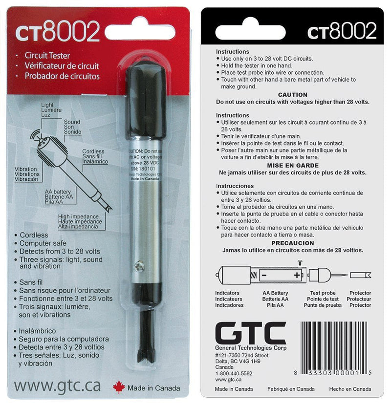 General Technologies Corp GTC CT8002 Cordless Circuit Tester, Black