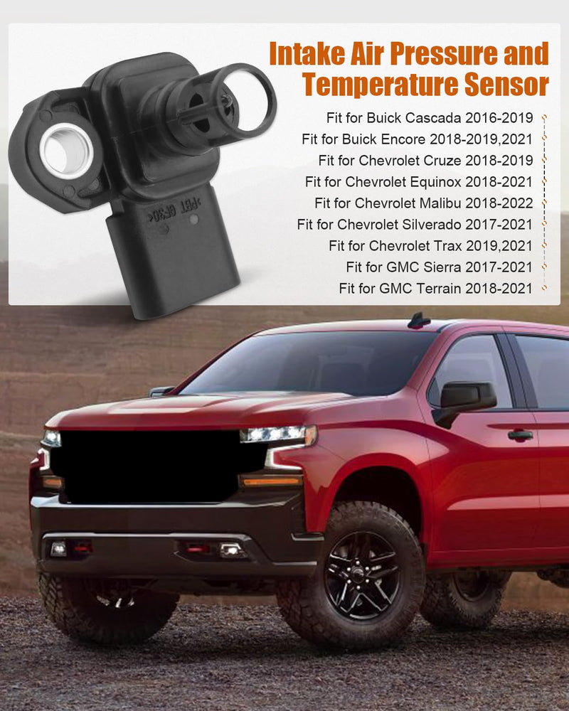 12681993 Intake Air Pressure and Temperature Sensor Fit for Buick Cascada Encore, Fit for Chevrolet Cruze Equinox Malibu Silverado Trax, Fit for GMC Sierra Terrain, Replace 225-1174 12670600 5S15725