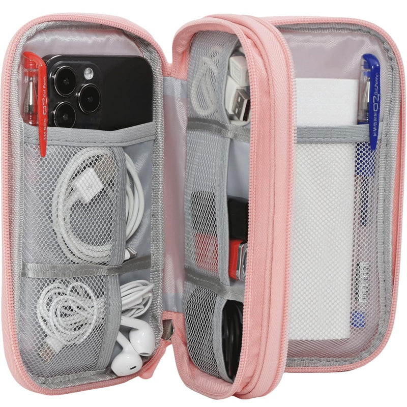 Electronic Cable Organizer Bag, Travel Electronic Accessories Carry Case Portable Waterproof Double Layers Storage Bag for Cable, Cord, Charger, Power Bank, Earphone (Light Pink, Medium) Light Pink
