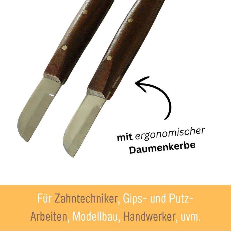 2x Plaster Knives with Cuvette Opener, Wooden Handle, 16 cm | Stable – continuous metal blade 2 mm thick, with blunt blade for safe work