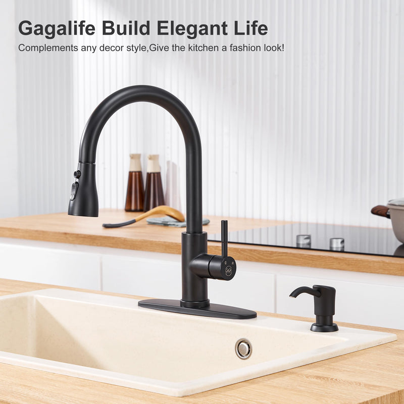 GAGALIFE Built in Counter Soap Dispenser for Kitchen Sink and Soap Dispenser Extension Tube, Anti-Leakage Upgrade with 40" Soap Tube, No More Top Refill (Matte Black) Matte Black
