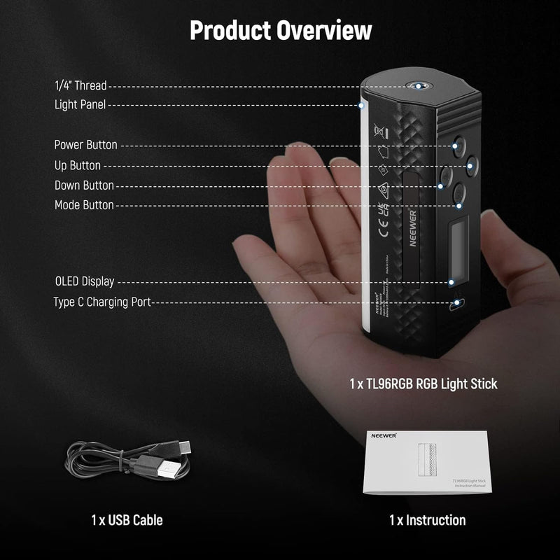 NEEWER 3 Pack Magnetic Handheld Light Wand, 360° Full RGB Mini LED Video Light Stick with 2500mAh Rechargeable Battery,2500-8500K Dimmable Camera Tube Light for Photography TikTok YouTube Vlog,TL96RGB TL96RGB(3-Pack)