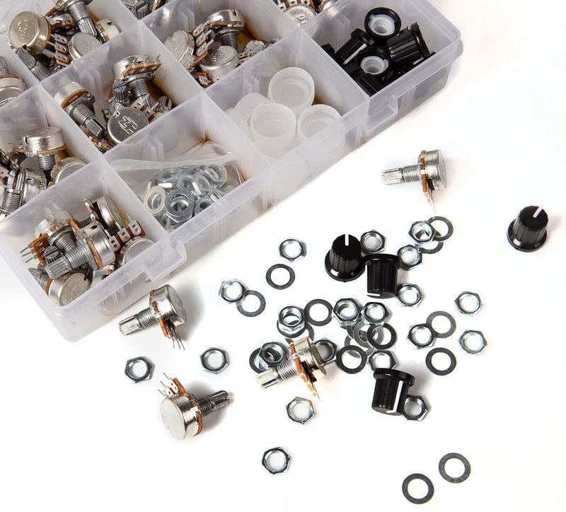 76 pcs A B C, Logarithmic, Linear, Reverse Log. 1K, 2K, 5K, 10K, 20K, 50K, 100K, 250K, 500K, 1M Potentiometer Pot Assortment