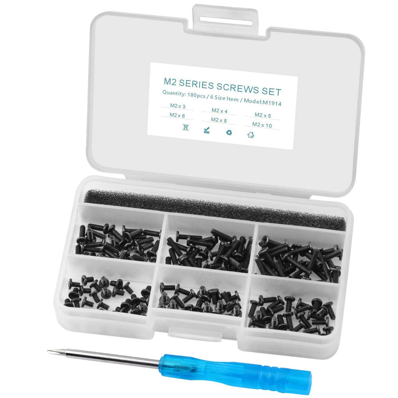 180Pcs M2 Laptop Repair Screw Kit,6 Sizes（M2x3/4/5/6/8/10mm，for SSD HDD DVD Drive Replacement， Most Laptop Models & Internal Hardware Fix，with Screwdriver & Plastic Box