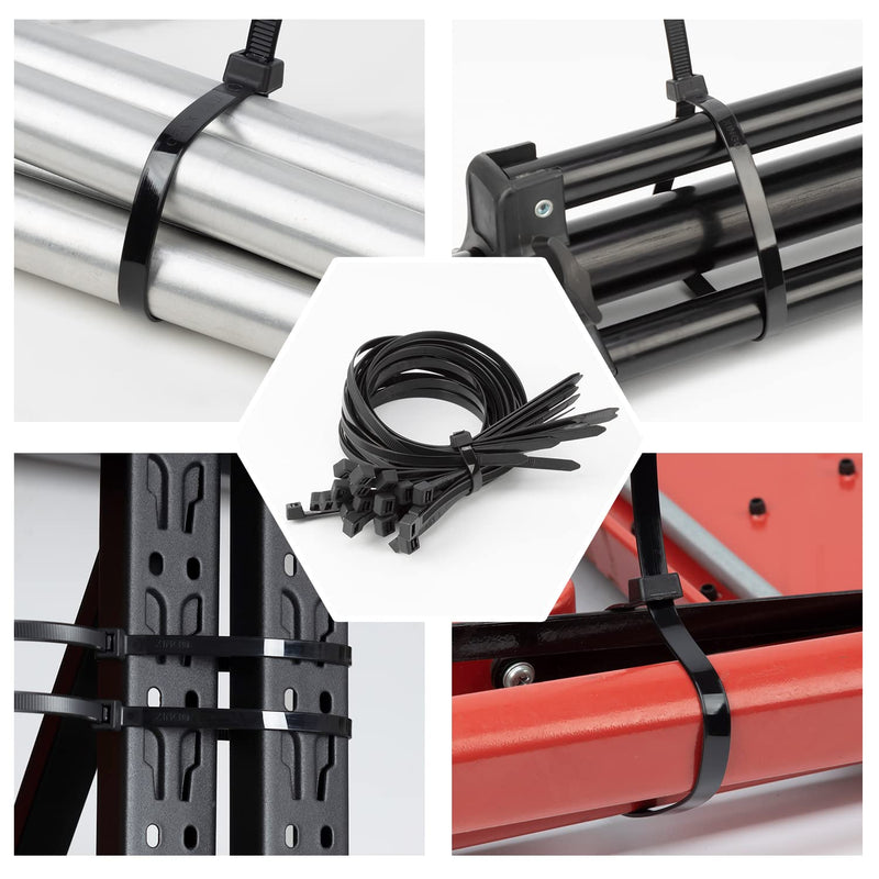 16 inch Black Zip Ties Heavy Duty 100 PCS, 200 LBS Ultra Strong Plastic Wire Ties, Large Cable Ties Extra Long Tie Wraps, Indoor and Outdoor UV Resistant 16 inch(200lb)