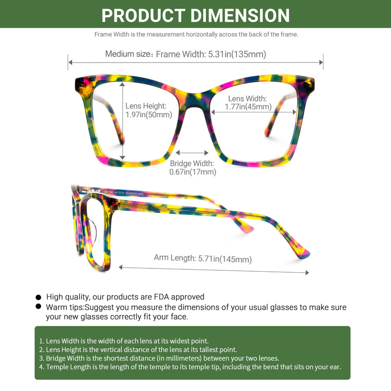 VOOGLAM Square Blue Light Glasses for Women Anti Eyestrain Dry Eyes Computer Phone TV Eyewear Lightweight Kiersten Multicolor Clear