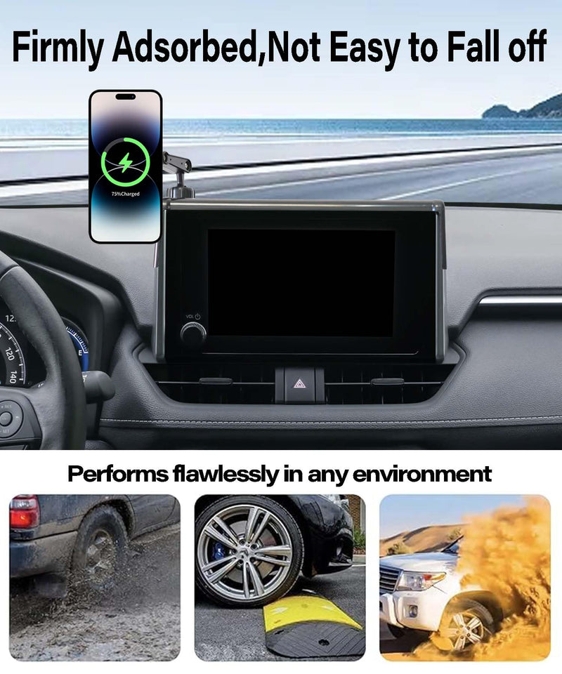 Car Phone Holder for Toyota RAV4 2019-2025 Accessories Apply to 7/8 Inch Touch Screen 15W Fast Wireless Charger Screen Fixed Clip Cell Phone Mount with Dashboard Storage Tray
