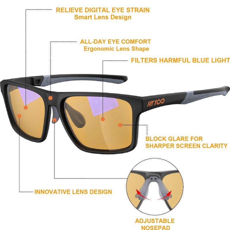 HD Premium Gaming and Computer Screen Yellow Tint Glasses Blue Light Blocking 86% Reduce Glare Anti Eyestrain P1a Matte Black