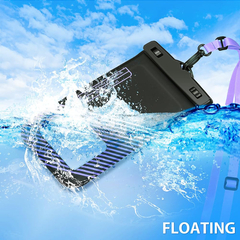 Floating waterproof phone pouches bags, IPX8 floatable cell phone water protectors cases 2 pack w/Adjustable Neck Lanyard, for iPhone 15 14 13 Pro Max 12 11, for Galaxy S24 S23 Ultra 7" Bright Green+Purple