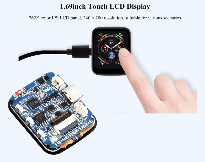ESP32-C6 1.69inch Touch Display Development Board, 240x280 262K IPS LCD, Supports Wi-Fi 6 / BLE 5, 160MHz RISC-V Processor, ESP32 with Display, AI Speech, Support AI Voice Interaction, with Speaker