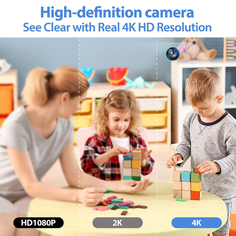 Full 4K HD Mini Hidden Camera, DIY Module Tiny Spy Wireless Remote Control Small Nanny Cam with Free 64G SD Card, Smart Home Surveillance Equipment for Security(No Need Wi-Fi)
