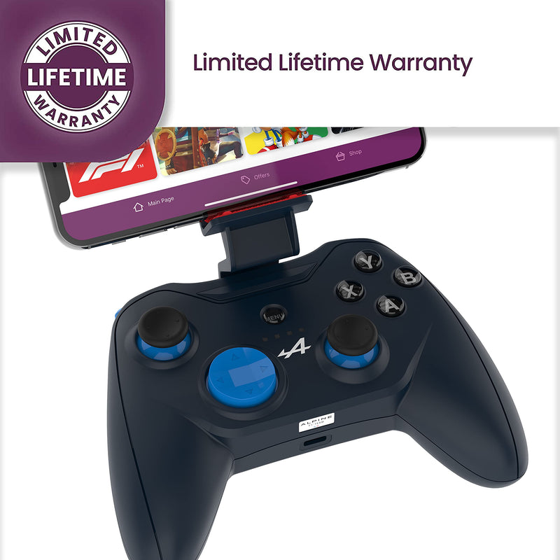 Mfi Certified Gamepad Controller for iOS iPhone – Licensed Alpine F1 Edition - Wired with L3 + R3 Buttons, Power Pass Through Charging, 8 Way D-Pad, and redesigned ZeroG Mobile Device