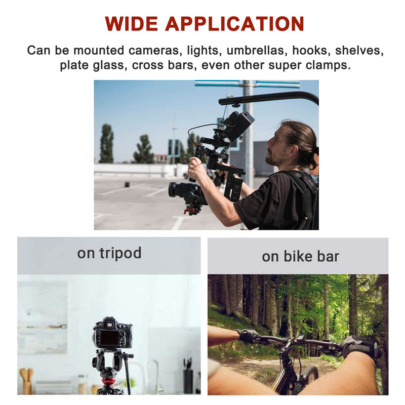 Super Clamp Camera Mount with Double Ball Head Adapter for Ronin-M/Ronin MX/Insta360/Gopro/DJI Action - 2 Pieces, Max Load 4.4lb/2kg
