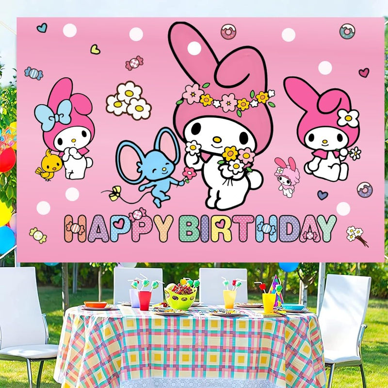 Melody Backdrop Happy Birthday Banner for Melody Party Decorations Supplies (5x3ft), 59*35.4 inch, kawaii