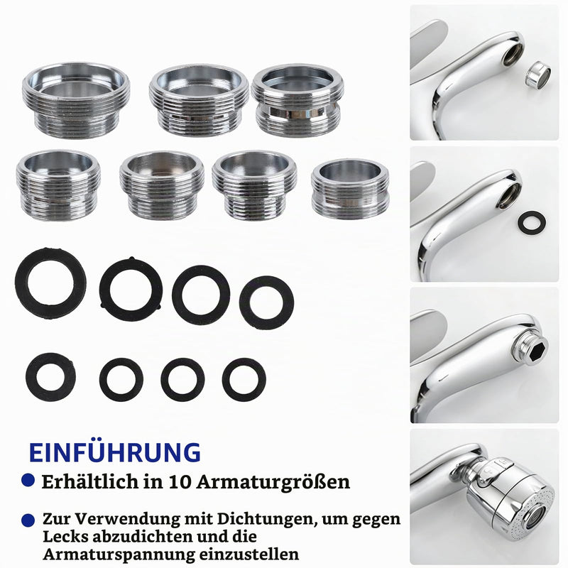 Pack of 7 Tap Adapters with Seals Double Thread Tap Reducer M16 18 20 22 24 26 28 to M22 for Kitchen Taps Water Saving Water Filter Hoses