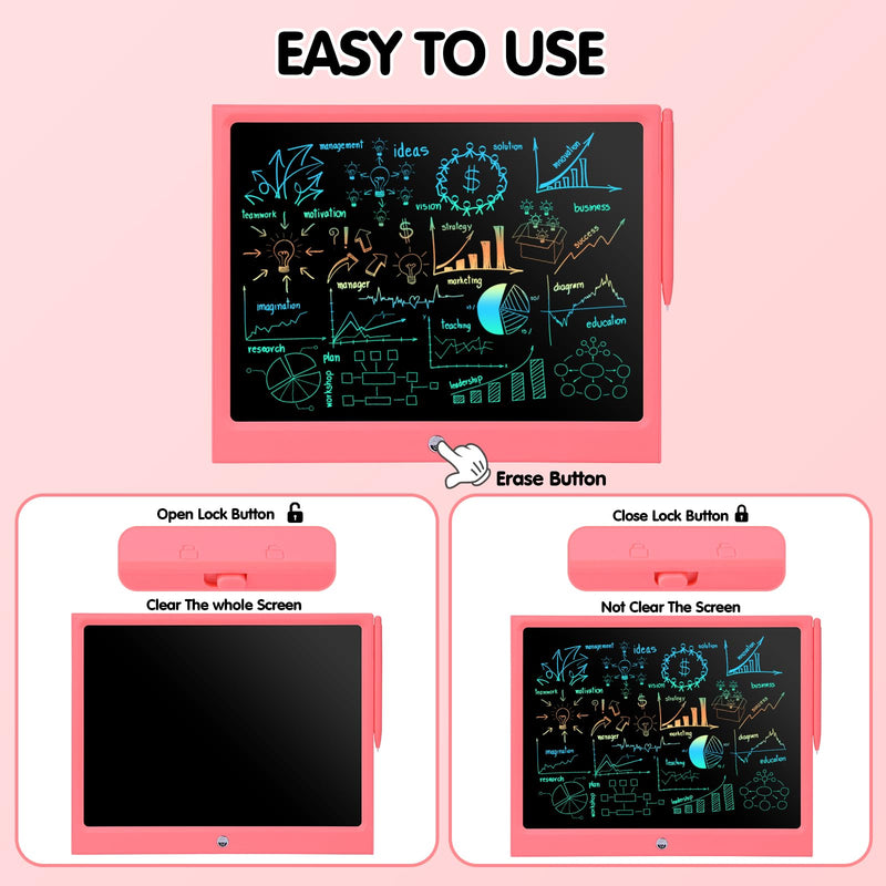 EooCoo 15 Inch LCD Writing Tablet for Kids, Electronic Colorful Screen Drawing Tablet Pad, Educational Magnetic Doodle Board Toys for 3 4 5-7 Years Old Kids, Easter Gifts for Boys and Girls,Pink