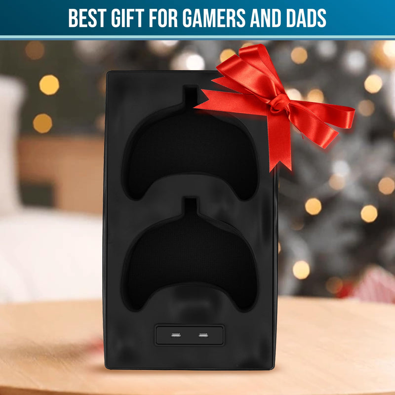 Gaming Controller Charger Docking Station for Sofa. Compatible with PS5 and PS4 Sony PlayStation Dualsense Controller. Remote Charging Station with Fast Charging Port 3DDR-USB-Small-PS5Leather-BLACK