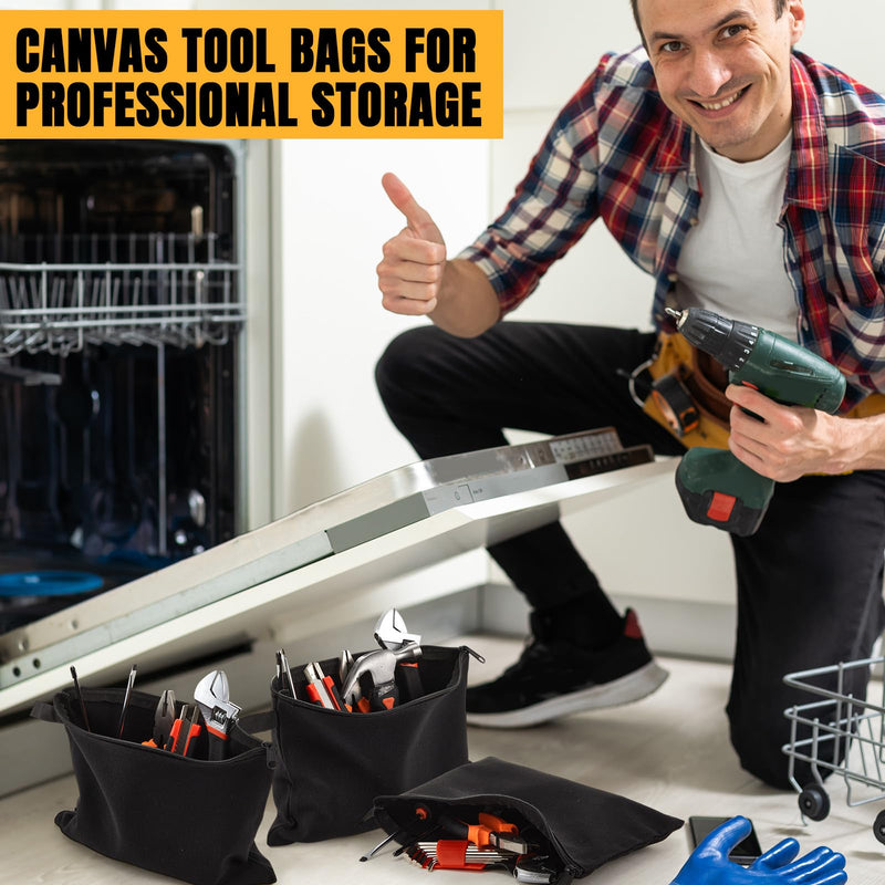 Eccliy 12 Pcs Canvas Tool Bag Pouch Zipper 16 oz Heavy Duty Utility Pouch Bag Multipurpose Storage Organizer 11.8" x 7.9" for Tools, Stationary, Craft, Electronics, Home & Workshop(Black) Black
