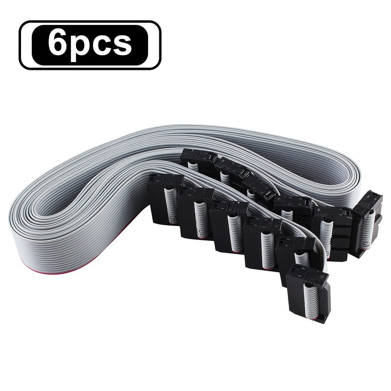 6 PCS 16 Pin Ribbon Cable 2.54 mm Pitch F/F IDC Connector Flat Ribbon Cable, F/F IDC Flat Ribbon Cable Connector Dual Row Data Cable (16 Pin, 30cm Length) 16P - 30cm