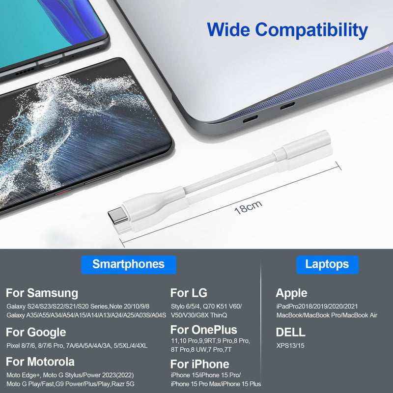 USB C to 3.5mm Audio Adapter Headphone Jack Adapter for Google Pixel 8A 8 Pro 7 6 7A 6A, Samsung Galaxy S24 Ultra S23 FE Plus S22 A15 A55 A35,iPhone 15, Type C Female Headphone Audio AUX Dongle Cable