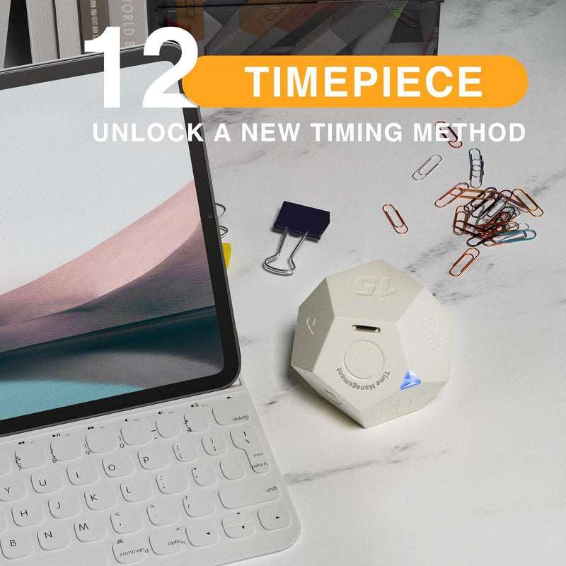 12-Sided Cube Flip Timer Kitchen: Cooking Kid Study Classroom Yoga Workout Game Gym Countdown Timers 1/3/5/10/15/20/25/30/45/60/90min (White) White