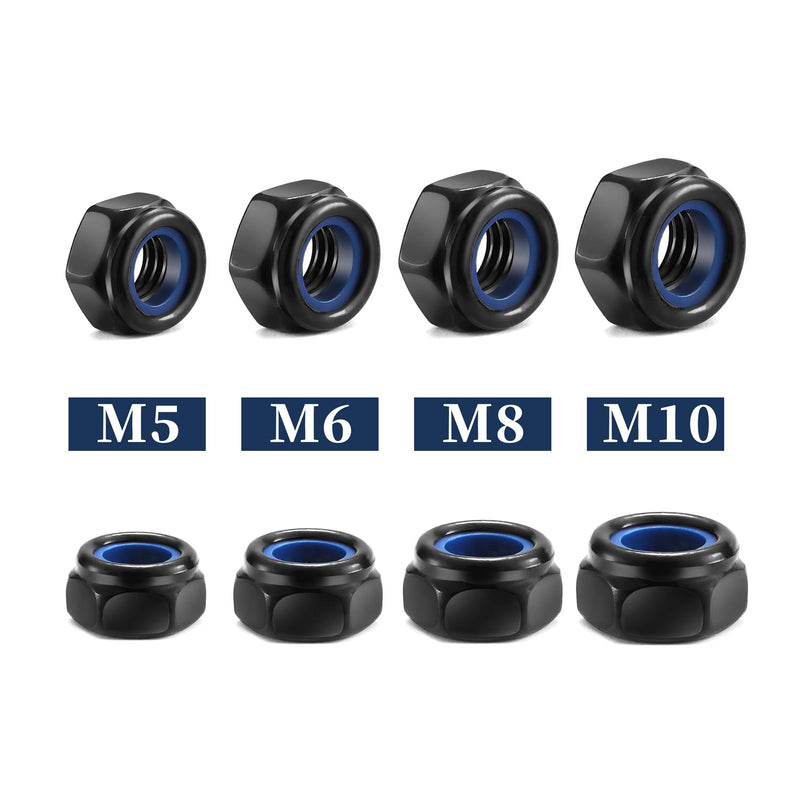 M10 x 1.5mm Nylon Insert Hex Lock Nuts 100Pcs 304 Stainless Steel Locknuts, Hex Drive, Black Oxide by SG TZH M10 100