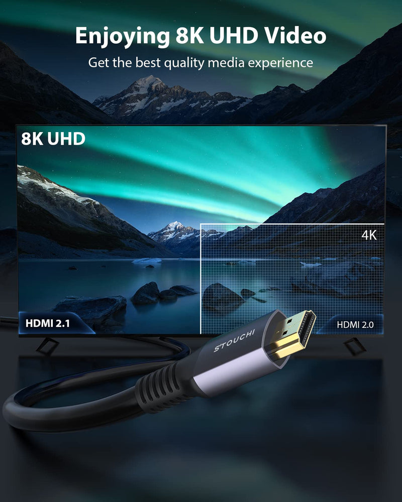 Stouchi 8K Long HDMI Cables 25FT, 48Gbps Ultra High Speed HDMI® Cord, CL3 in Wall Rated, 8K60 4K120 144Hz eARC SBTM HDR10+ Dolby Compatible for PS5, Xbox Series X, Apple TV 4K, Fire Roku TV Grey 1