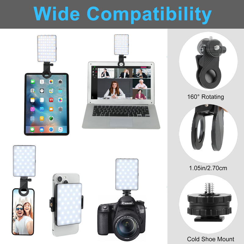 Selfie Phone Light with Front & Back Clips, LED Video Light Photography Lighting Lamp with 3 Light Modes for iPhone Computer Laptop Cameras Vlogging Makeup Tiktok Black(M15)