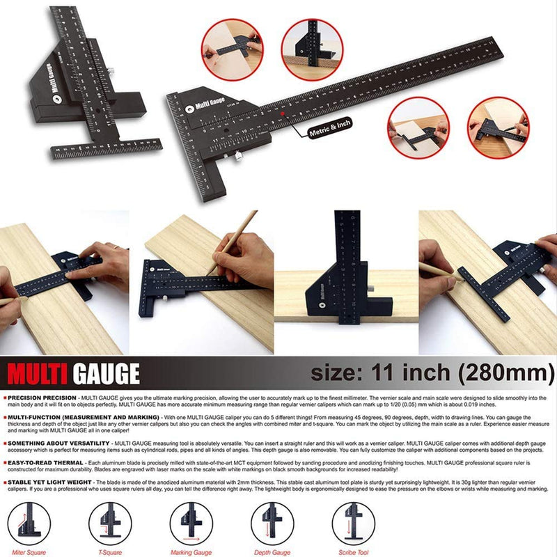 Fafeicy Woodworking T Ruler, 11.8in/30cm Aluminum Alloy Wood Cutter Measure Scribing Ruler, Integrated Locking Device, for Workshop, DIY, Tool Box