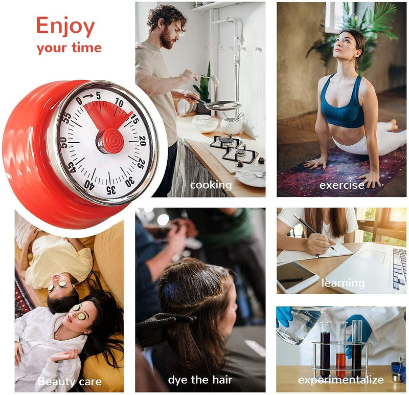 Mechanical Timer, Visual Countdown Timer, 60 Minutes Electronic Timer for Cooking, Classroom, Game, Study, Office, Magnetic Alarm Clock with Alarm Sound (Red & White) Red & White