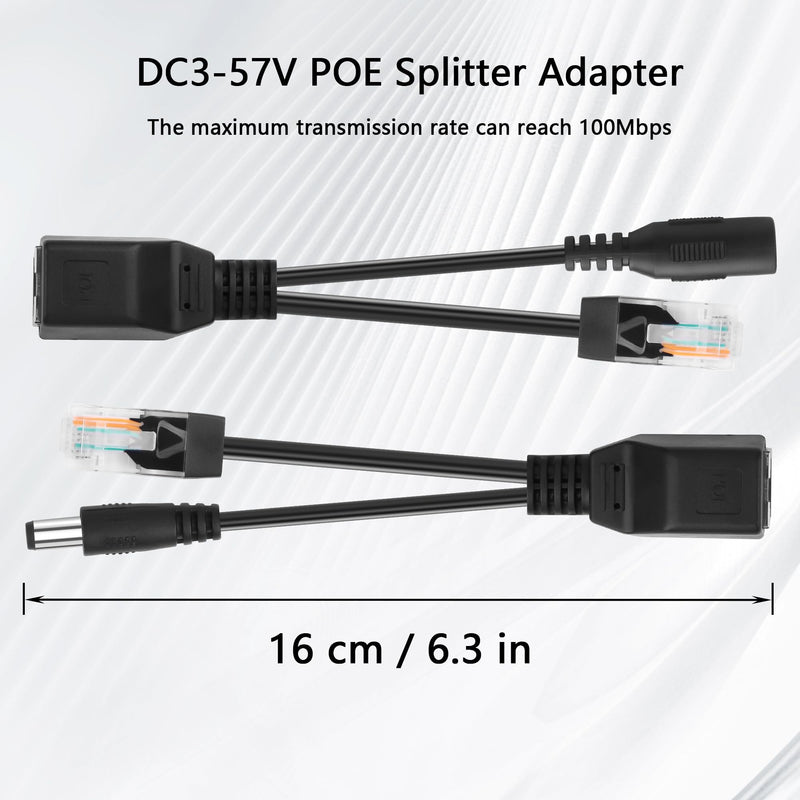 GINTOOYUN 1 Pair of POE Splitter Adapter DC3-57V 100Mbps DC5.5x2.1mm Male and Female Plug Set POE Power Over Ethernet Spliter for Security Cameras,CCTV Monitoring,IP Cameras,etc(6.3 Inch)