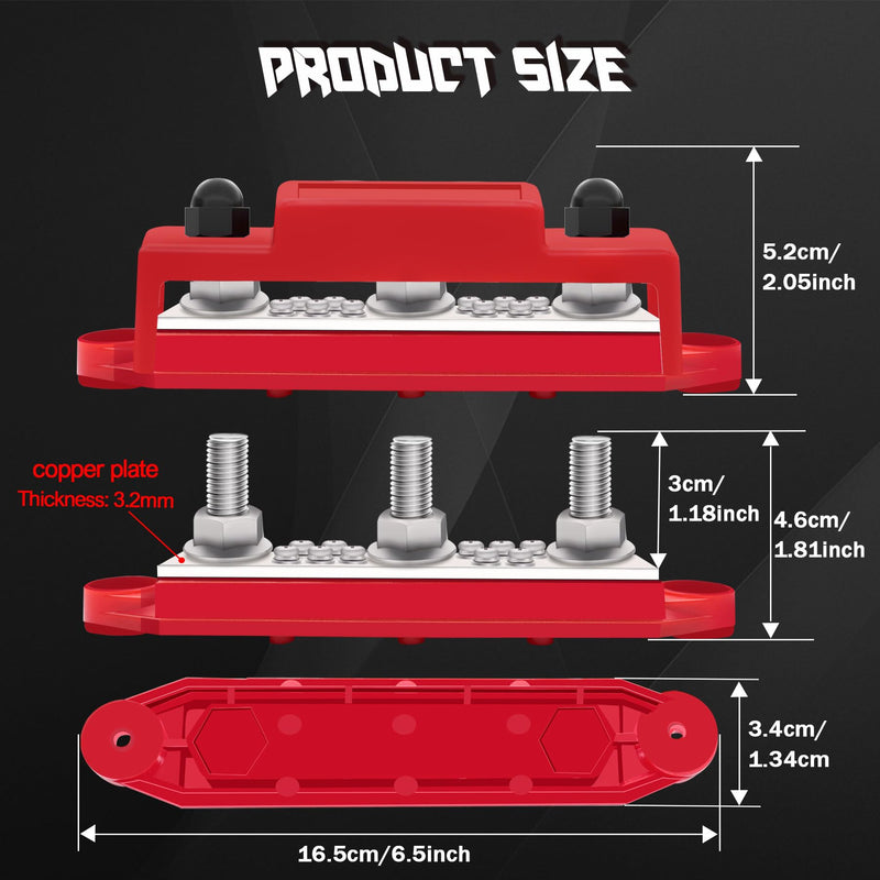 250A Bus Bar 12V Marine 3 x 5/16" (M8) Terminal Studs,10 x #8 (M4) Screw Terminal 12V-48V Power Distribution Block with Cover,with 25PCS Terminal Parts Battery Bus Bar for Boat Automotive Car