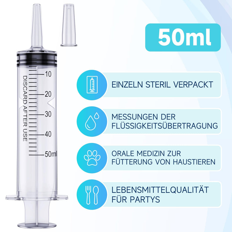 10 Pack 50ml Syringe for Liquid, Liquid Syringe, Plastic Syringes, Syringe with Cap & Catheter Tip -Individual Sealed (No Needle） 10Pack-50ml
