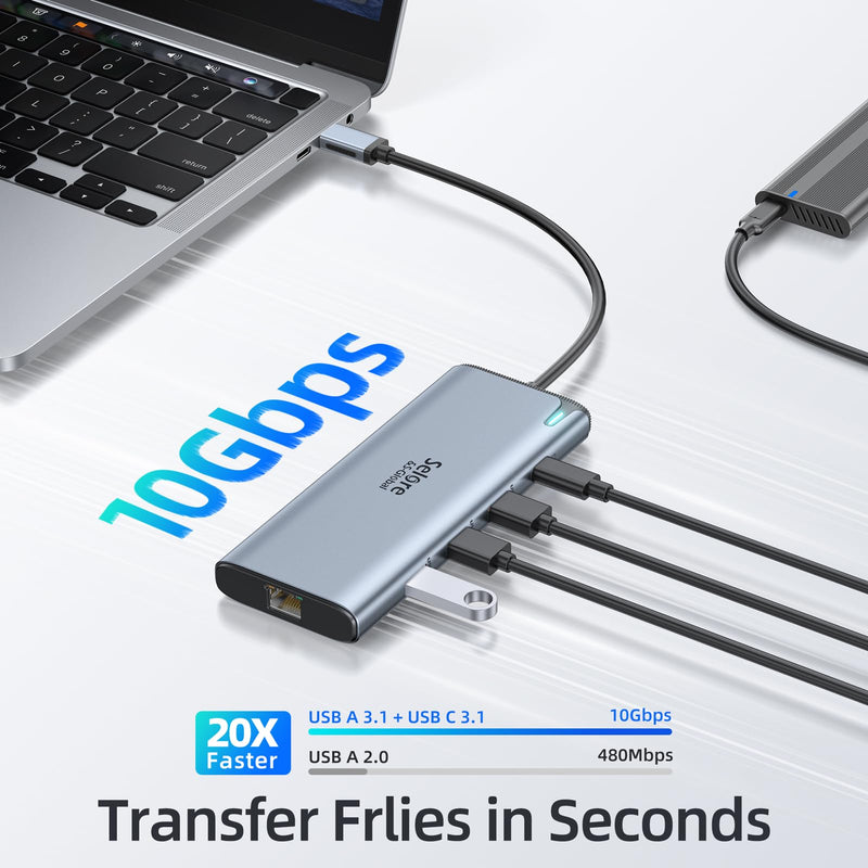 Docking Station USB C Video,8K Laptop Docking Station Dual Monitor 8K@60Hz 2*HDMI,USB-C Hub with USBC Video Output,4 * 10Gbps USB Port,Ethernet,100W PD for Portable Monitor,MacBook Pro/Air,Dell,HP Space
