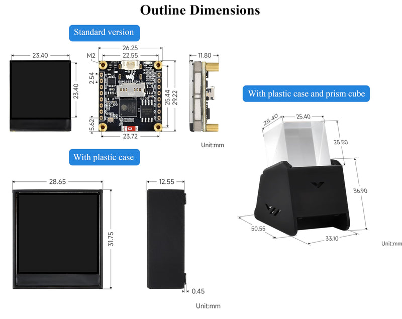 ESP32-S3 with1.3inch Display Development Board, Onboard 1.3inch IPS LCD 262K Color, 240x240 Pixels, Built-in ST7789V2 Chip and 6-Axis IMU, RGB LCD, SPI, Supports 90° Hardware Rotation (with Case)