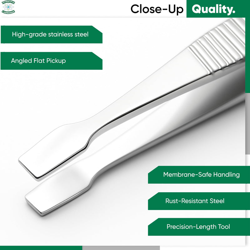 Stainless Steel Forceps with Offset Flat-Tips - Perfect for handling of membranes (4.75 in.)