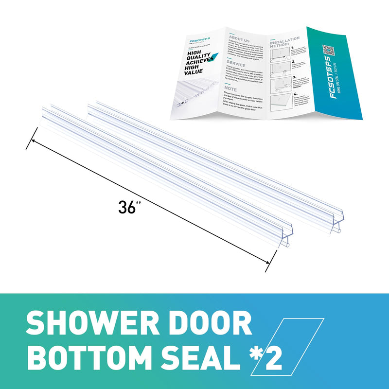 Shower Door Bottom Seal,2 PCS 3/8" X 36" Shower Door Sweep for 3/8 Inch Glass,Frameless Glass Door Seal Strip to Seal 11mm Gap,Stop Shower Leaks and Create a Water Barrier For 3/8" Glass