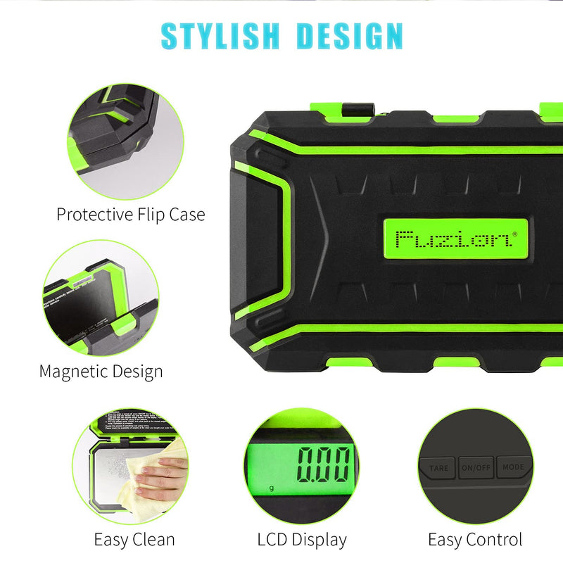 Fuzion Pocket Gram Scale, 500g x 0.01g Digital Jewelry Scale, 6 Modes Conversion Mini Scale with LCD Display, Tare for Herb, Food, Jewelry, Medicine 500/0.01g Green