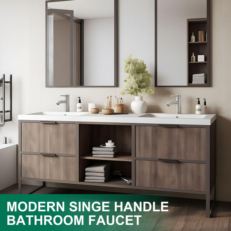 Bathroom Faucet Brushed Nickel One-Handle, Modern one Hole Bathroom Sink Faucet Lavatory Faucet with Deck Short