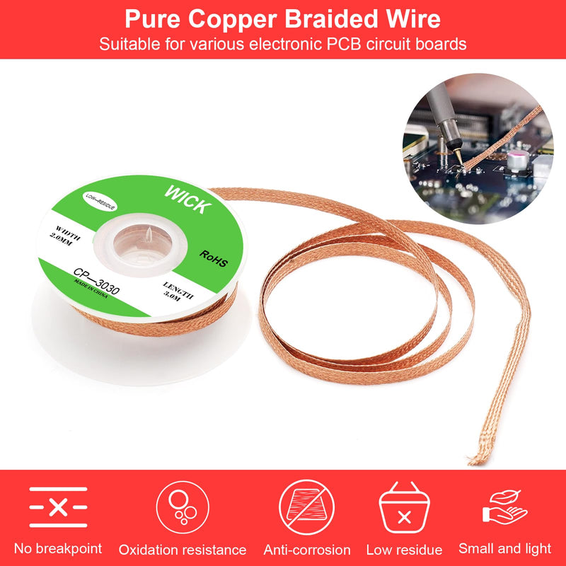 Desoldering Wire, Pack of 4 Pure Copper Desoldering Wire, Soldering Braid 2 mm 2.5 mm 3 mm 3.5 mm, Wick Strands for Desoldering, No-Clean Soldering Desoldering Wire, Soldering Accessories for Clean Removal of Solder