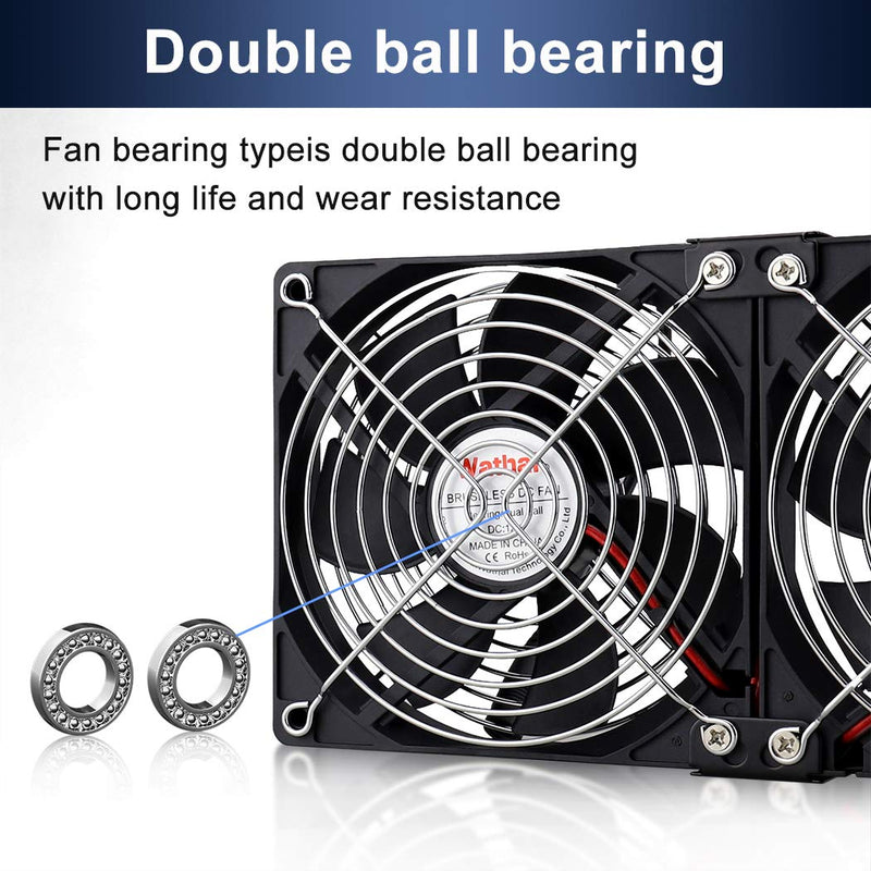 Wathai Dual Ball 3 x 120mm Computer Fan with AC Plug DC 12V Big Airflow Fans with 110V 120V 220V 240V AC Speed Controller for DIY Cabinet Chassis Machine Server Workstation Cooling 3x120mm fan